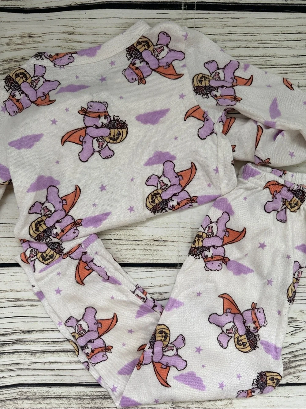 ♡ Kids Care Bears Vintage Halloween Soft Pajama Pant Set in Purple & White 5T